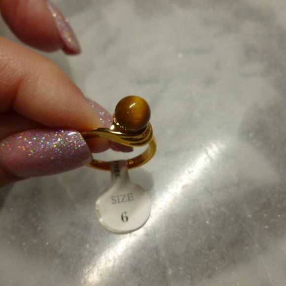 18k Gold EP Tiger's Eye Dolphin Ore Ring - Picture 7 of 16